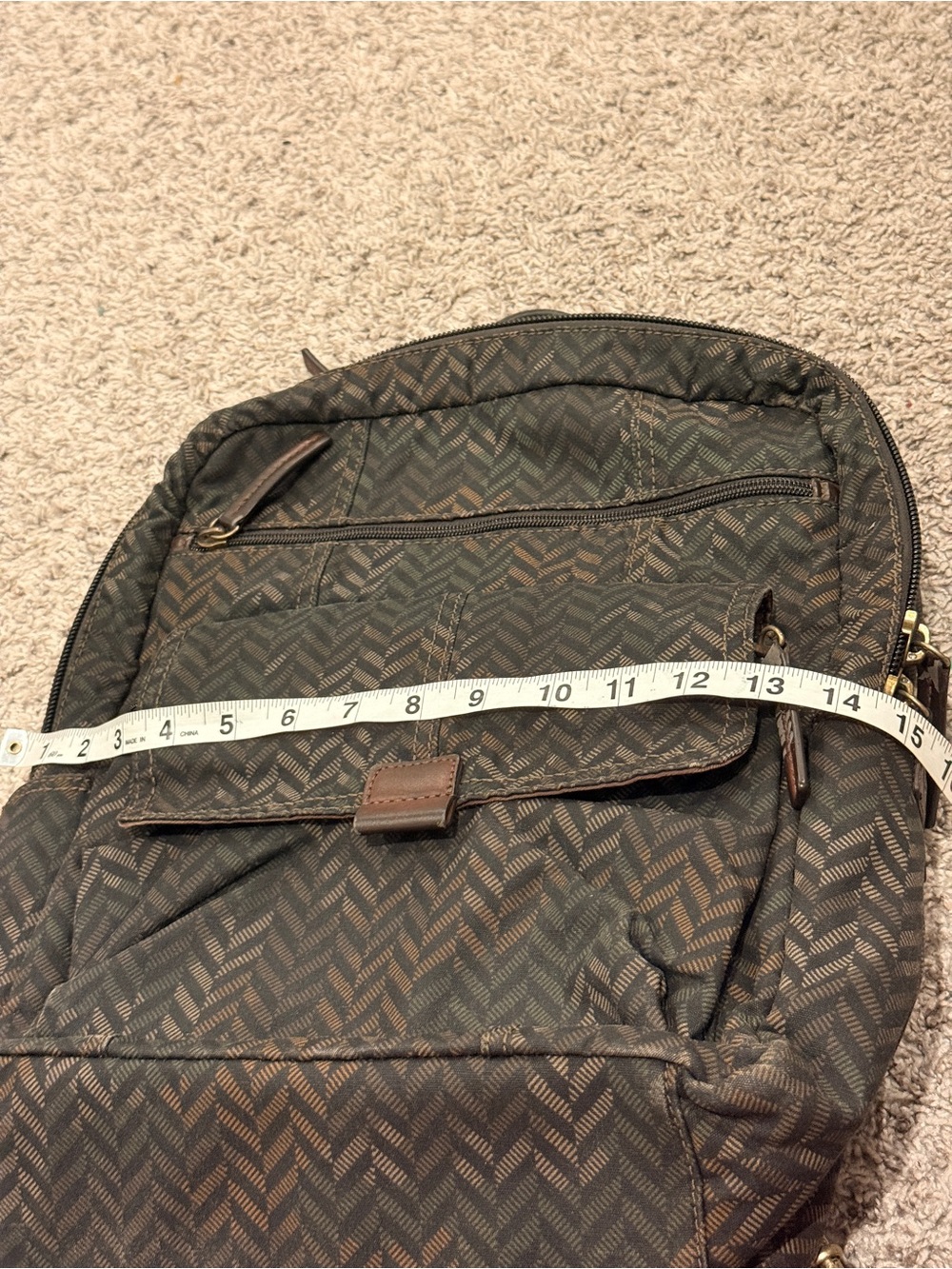 Men's Olive Chevron Pattern Distressed Backpack - Picture 9 of 14